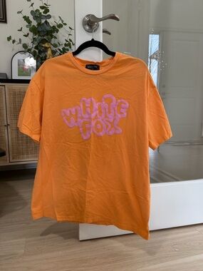 White Fox Orange Graphic Tee with Pink Logo - Size S/M